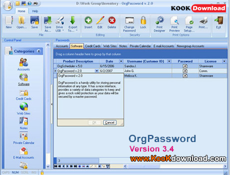 نرم افزار ذخیره سازی اطلاعات شخصی در کامپیوتر با  OrgPassword 3.4