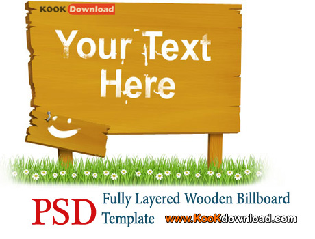 طرح لایه باز تابلو چوبی Fully Layered Wooden Billboard Template